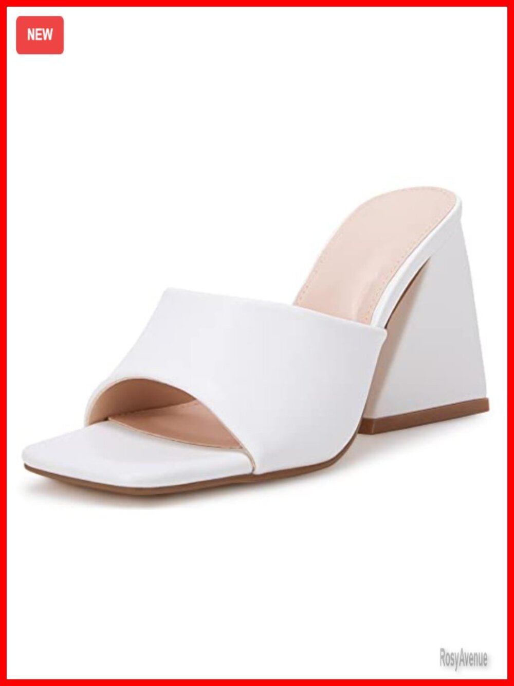 Women's Heeled Mules Square Open Toe Block Heel Faux Leather Slip On Sandals